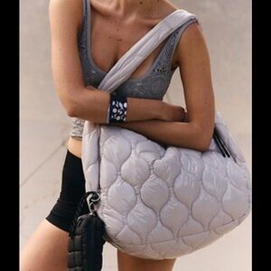 Free People Quilted Shoulder Bag in Light Gray